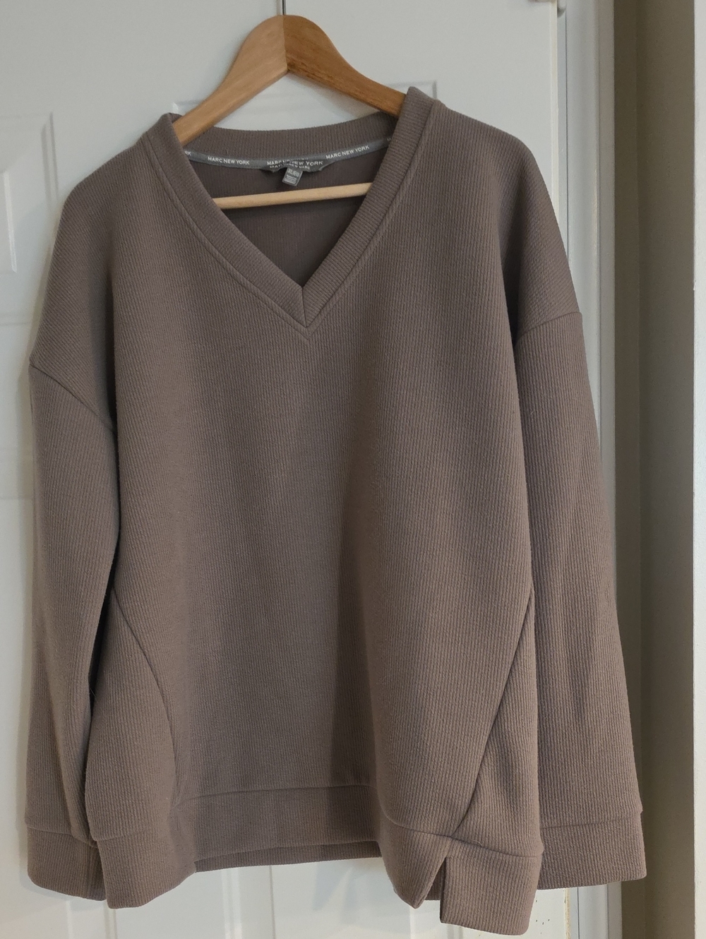 Andrew Marc Women's V-Neck Sweater in Taupe Brown